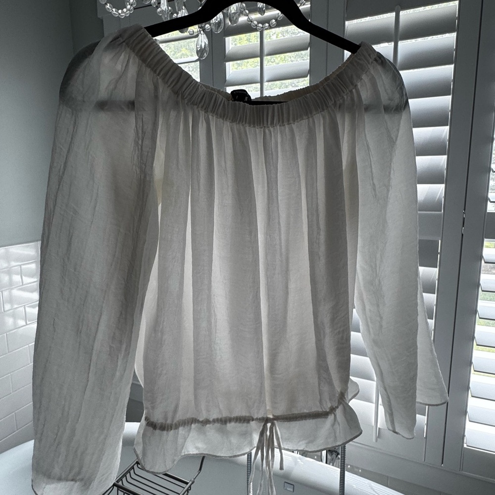 Theory White Smocked Tie Front Blouse